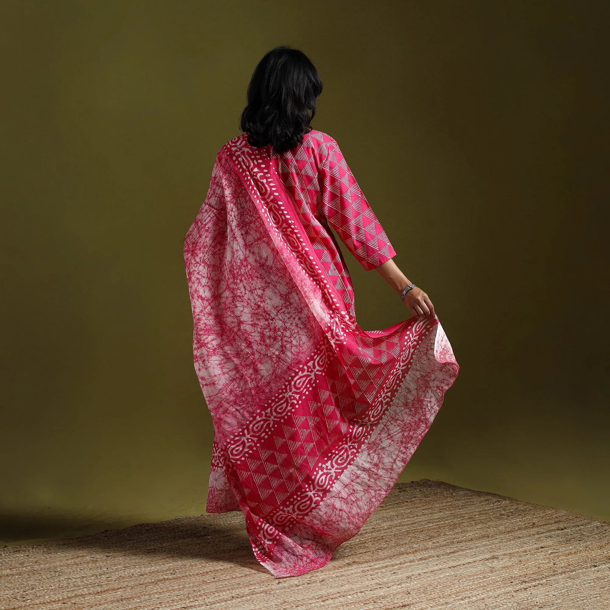 Pink - Hand Block Batik Print Cotton Suit Set with Dupatta for women 18 sold by Itokri product image thumbnail 5