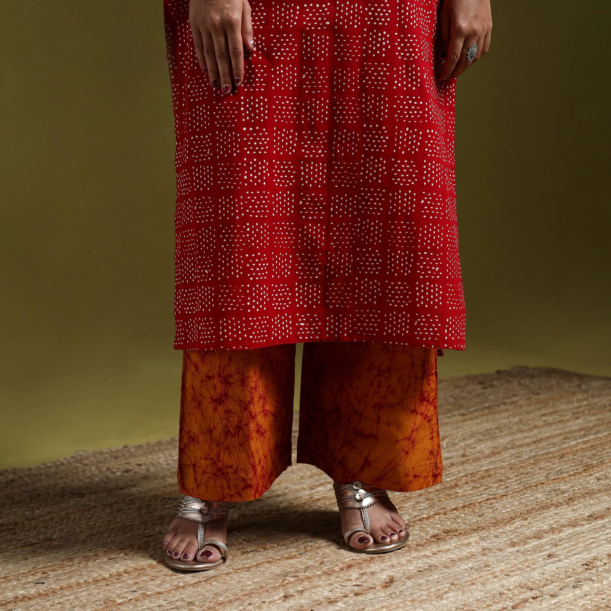 Red - Hand Block Batik Print Cotton Suit Set with Dupatta for women 17 sold by Itokri product image thumbnail 4