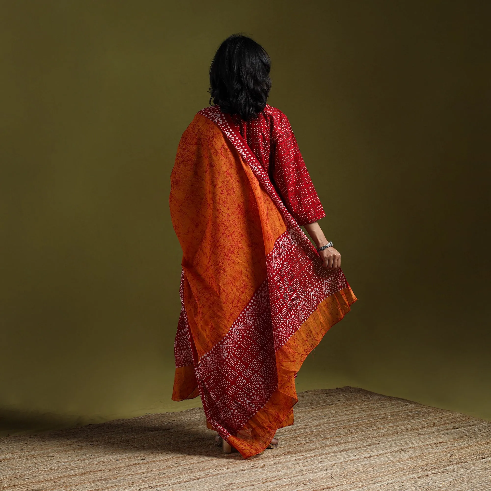 Red - Hand Block Batik Print Cotton Suit Set with Dupatta for women 17 sold by Itokri product image thumbnail 5