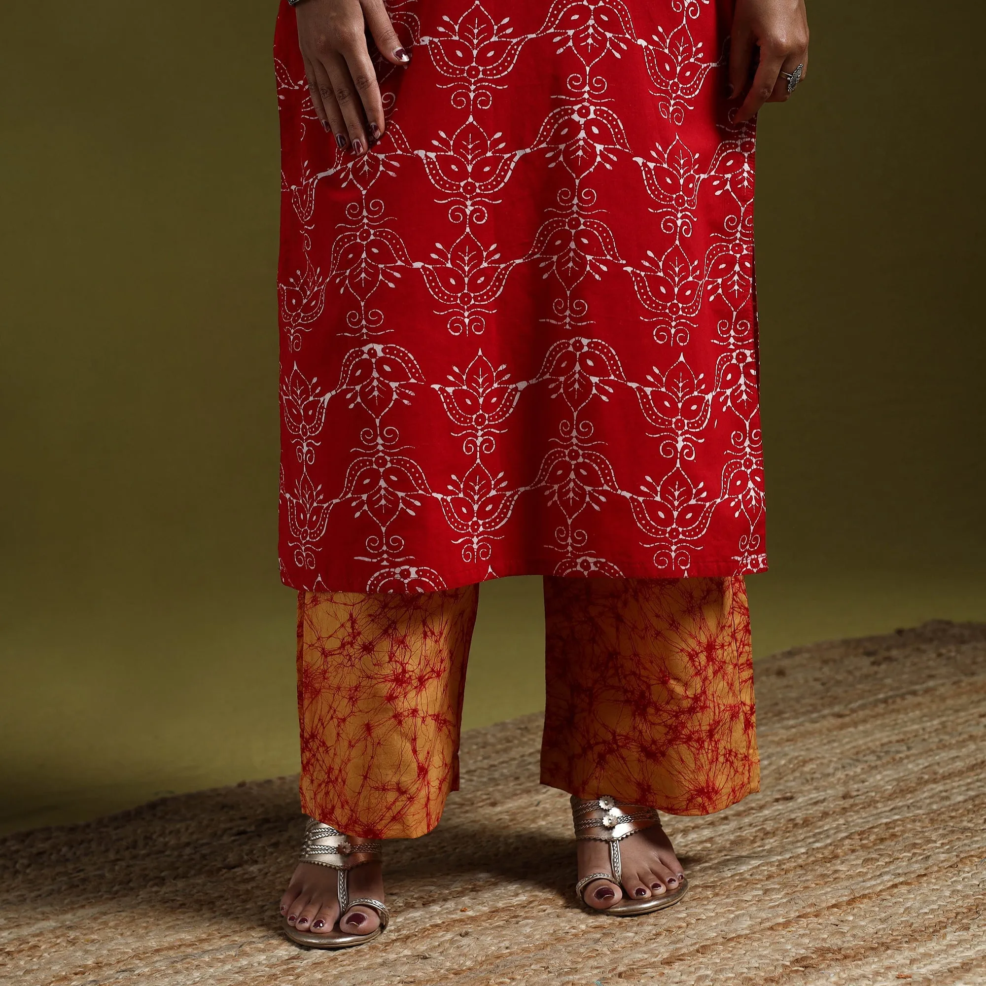 Red - Hand Block Batik Print Cotton Suit Set with Dupatta for women 14 sold by Itokri product image thumbnail 4