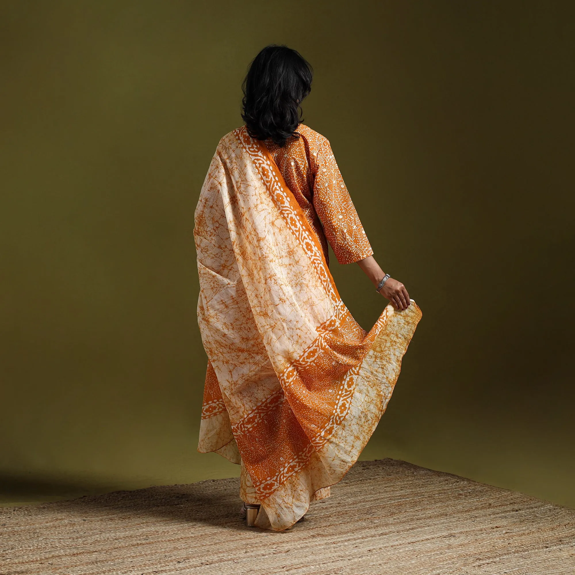 Orange - Hand Block Batik Print Cotton Suit Set with Dupatta for women 13 sold by Itokri product image thumbnail 5