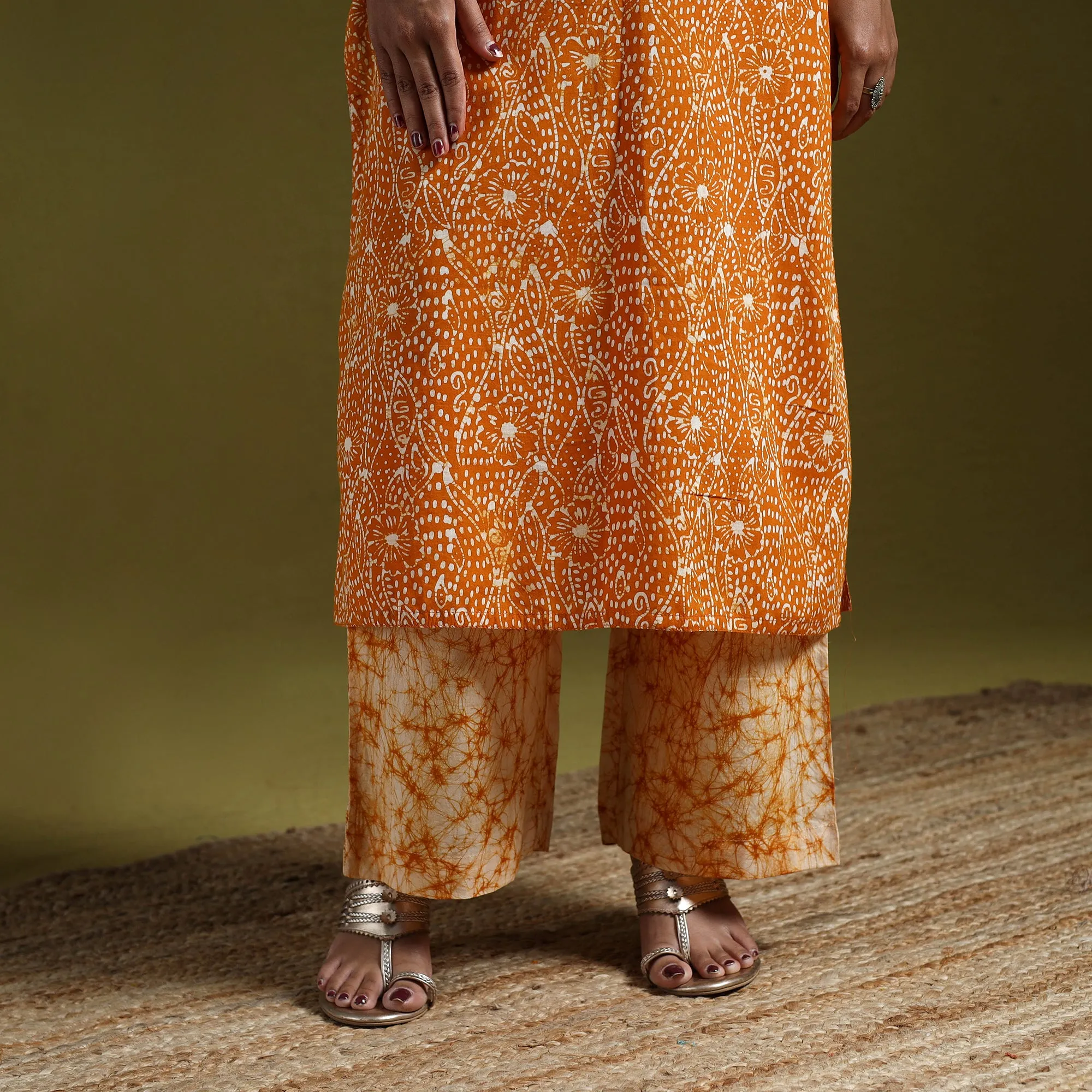 Orange - Hand Block Batik Print Cotton Suit Set with Dupatta for women 13 sold by Itokri product image thumbnail 4
