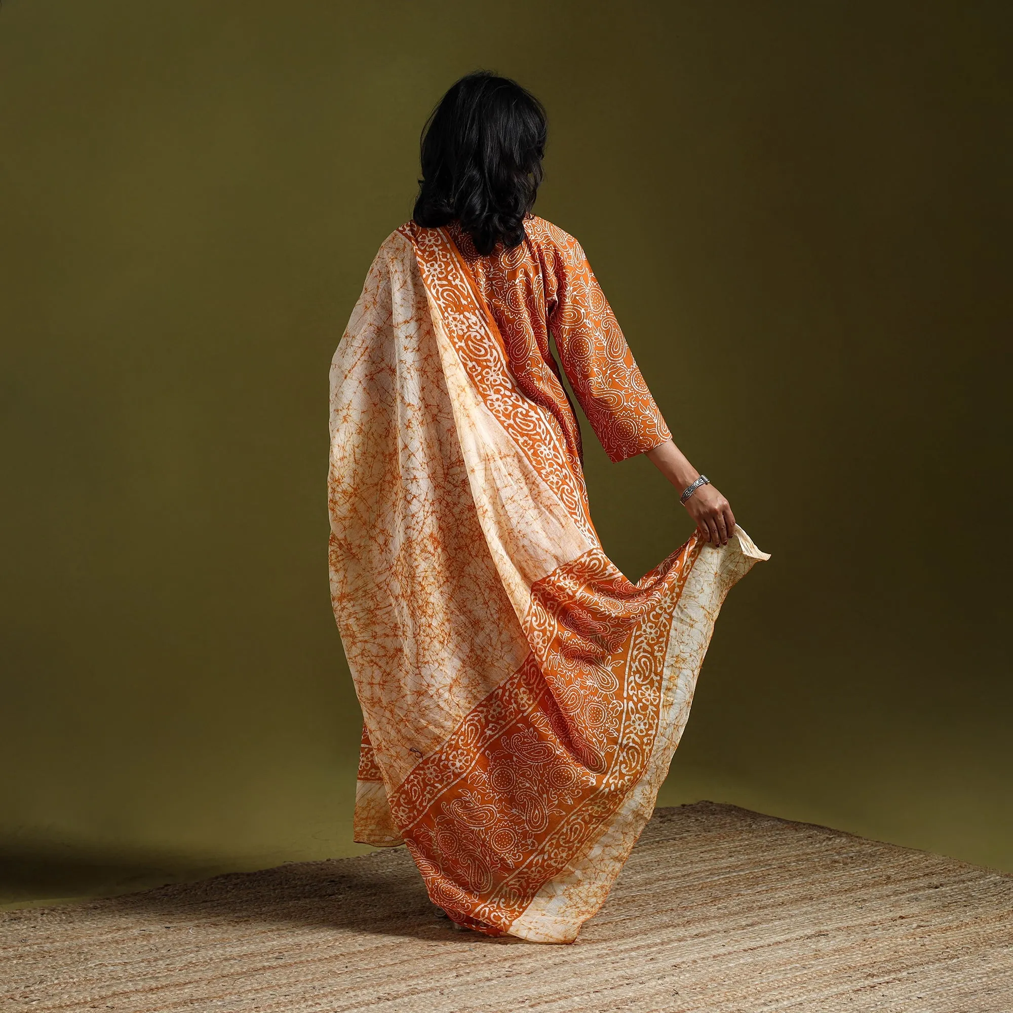 Orange - Hand Block Batik Print Cotton Suit Set with Dupatta for women 10 sold by Itokri product image thumbnail 5