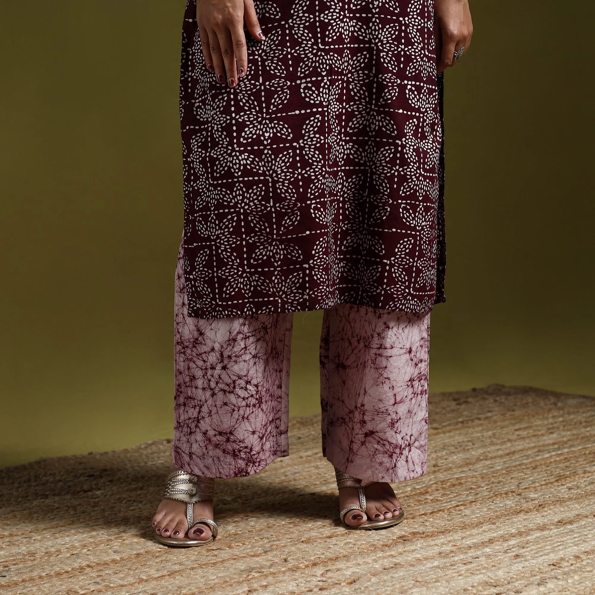 Maroon - Hand Block Batik Print Cotton Suit Set with Dupatta for women 08 sold by Itokri product image thumbnail 4