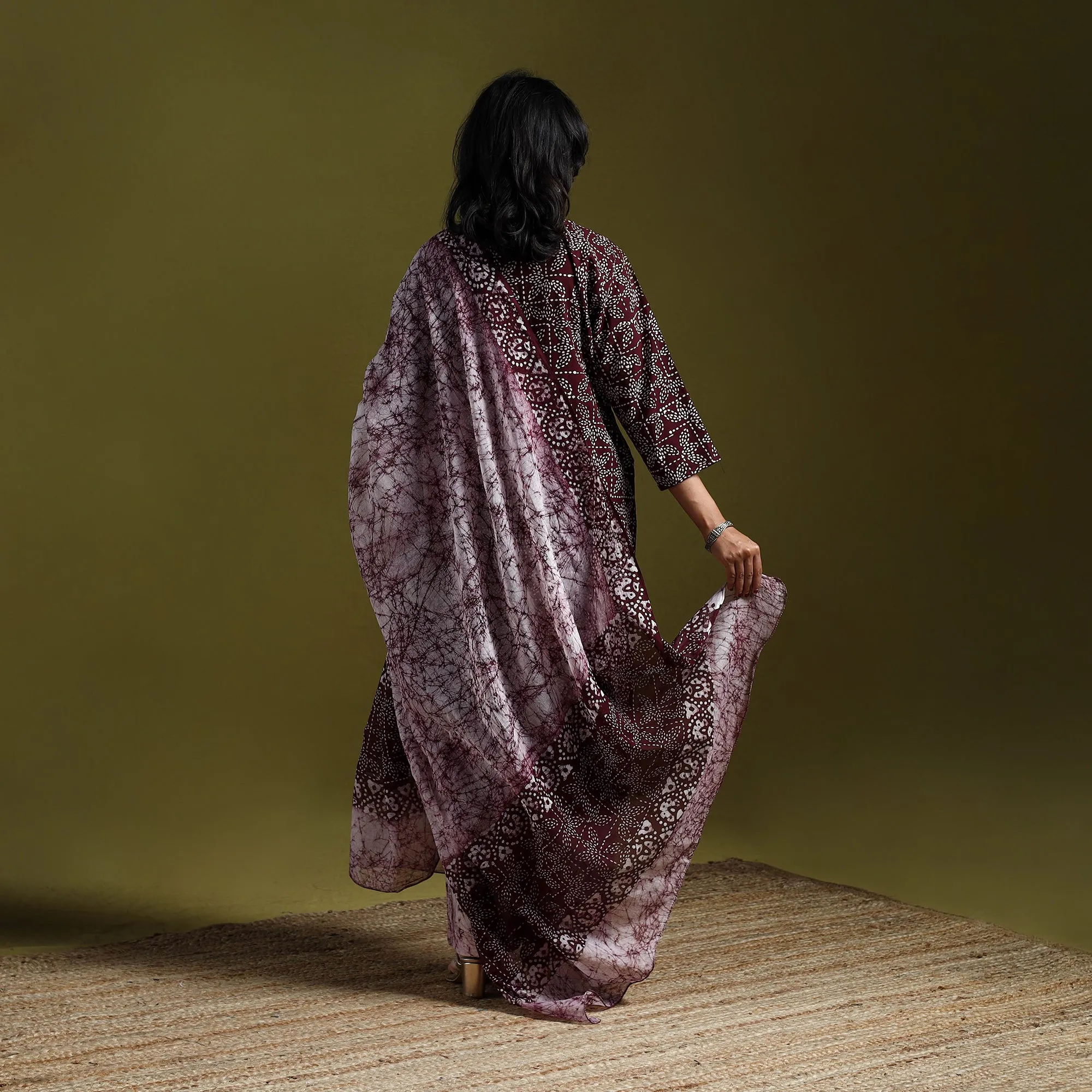 Maroon - Hand Block Batik Print Cotton Suit Set with Dupatta for women 08 sold by Itokri product image thumbnail 5