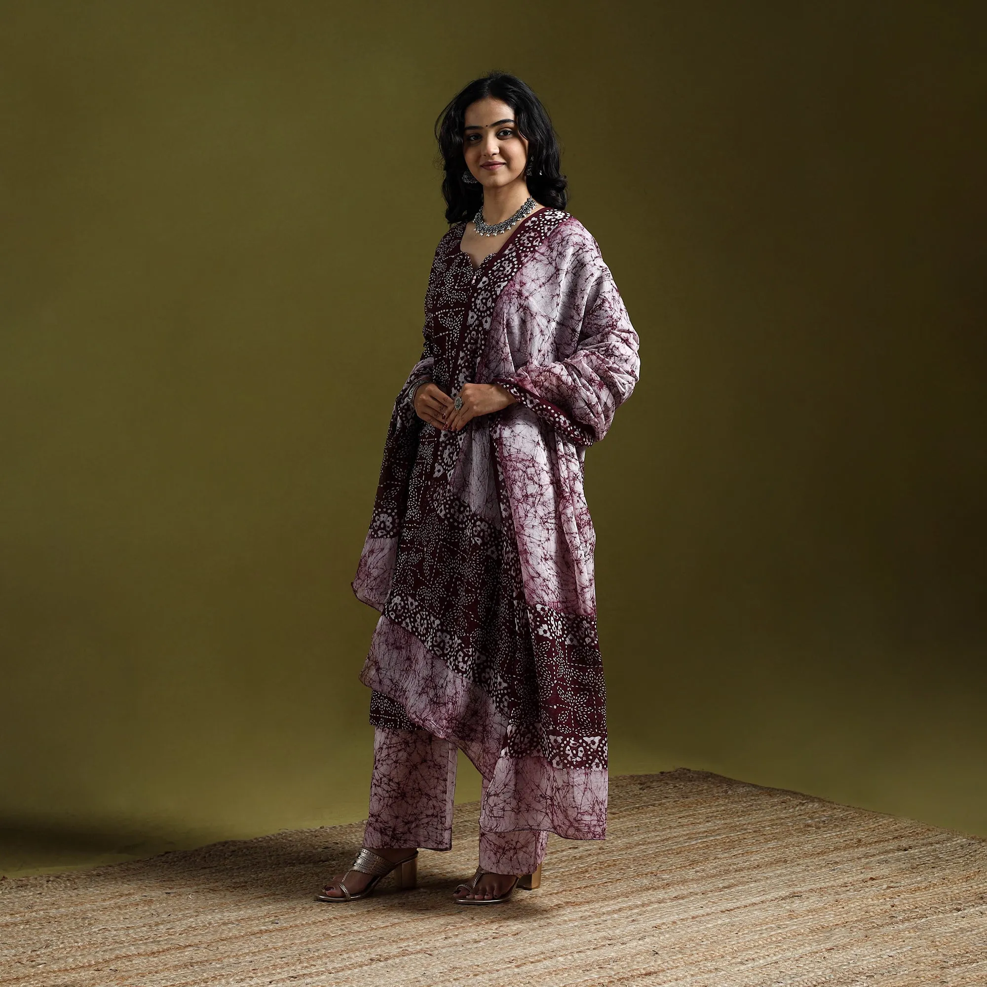 Maroon - Hand Block Batik Print Cotton Suit Set with Dupatta for women 08 sold by Itokri product image thumbnail 2