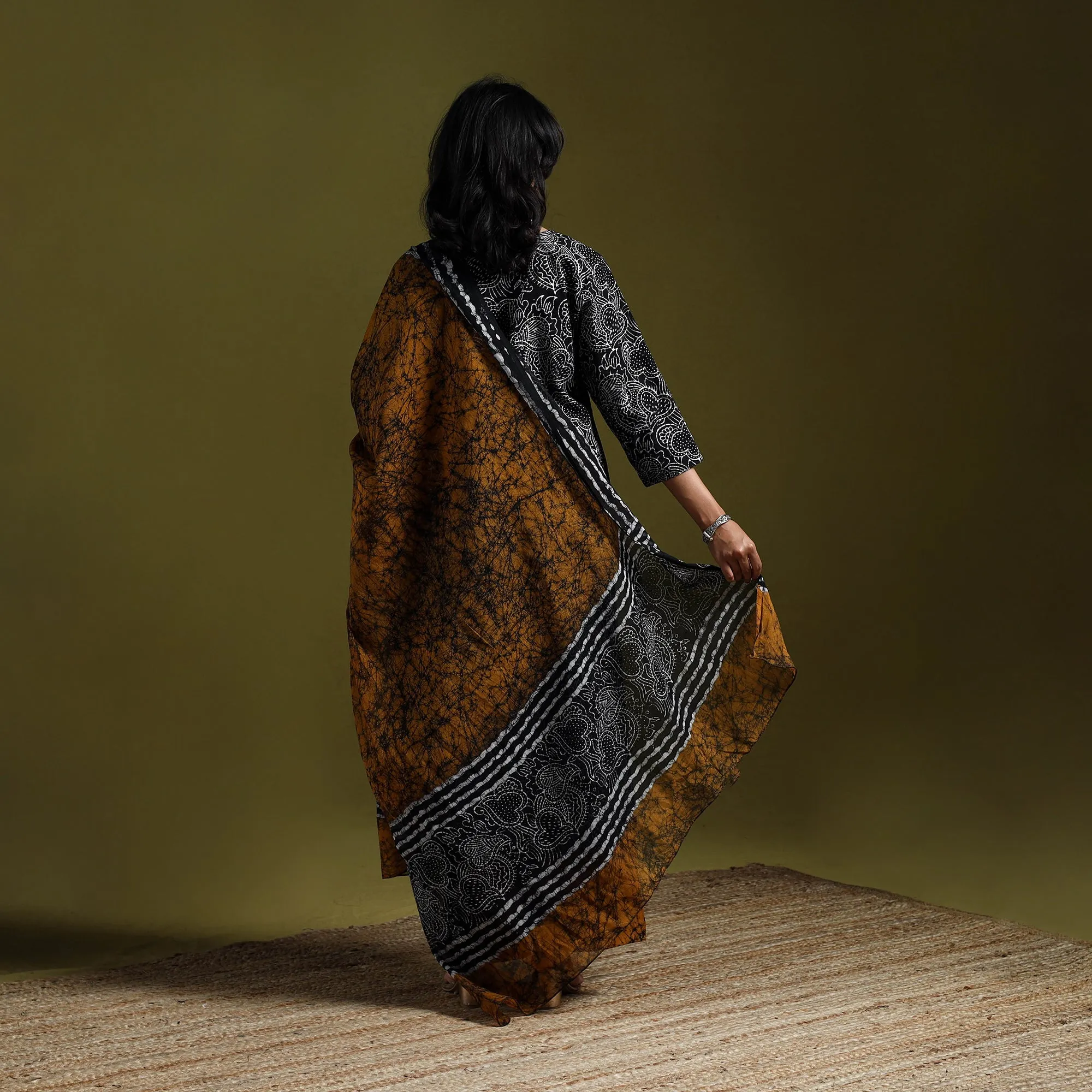 Black - Hand Block Batik Print Cotton Suit Set with Dupatta for women 07 sold by Itokri product image thumbnail 5