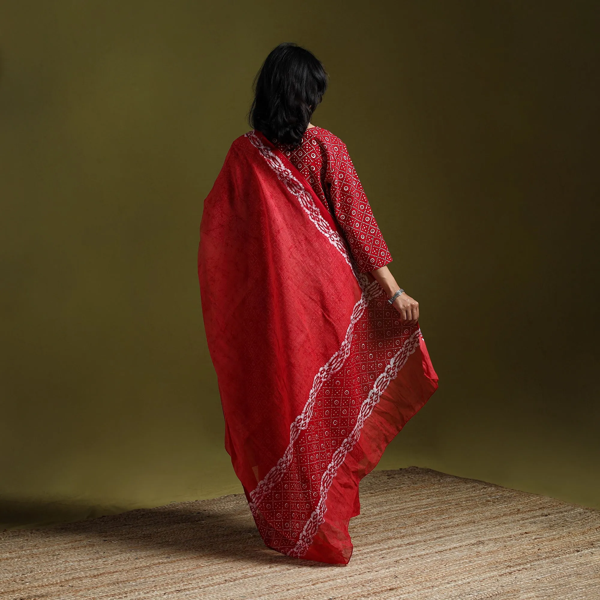 Red - Hand Block Batik Print Cotton Suit Set with Dupatta for women 06 sold by Itokri product image thumbnail 5