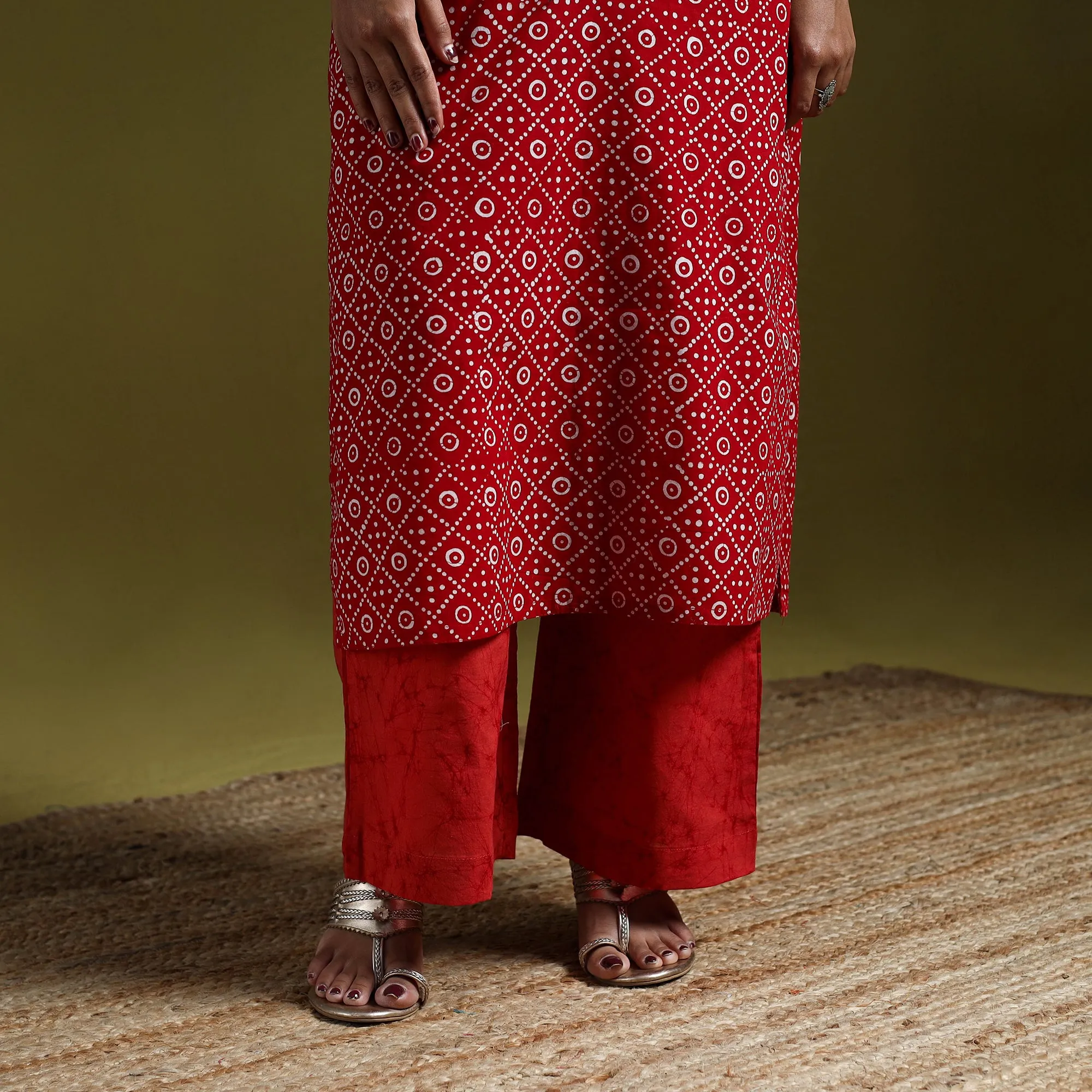 Red - Hand Block Batik Print Cotton Suit Set with Dupatta for women 06 sold by Itokri product image thumbnail 4