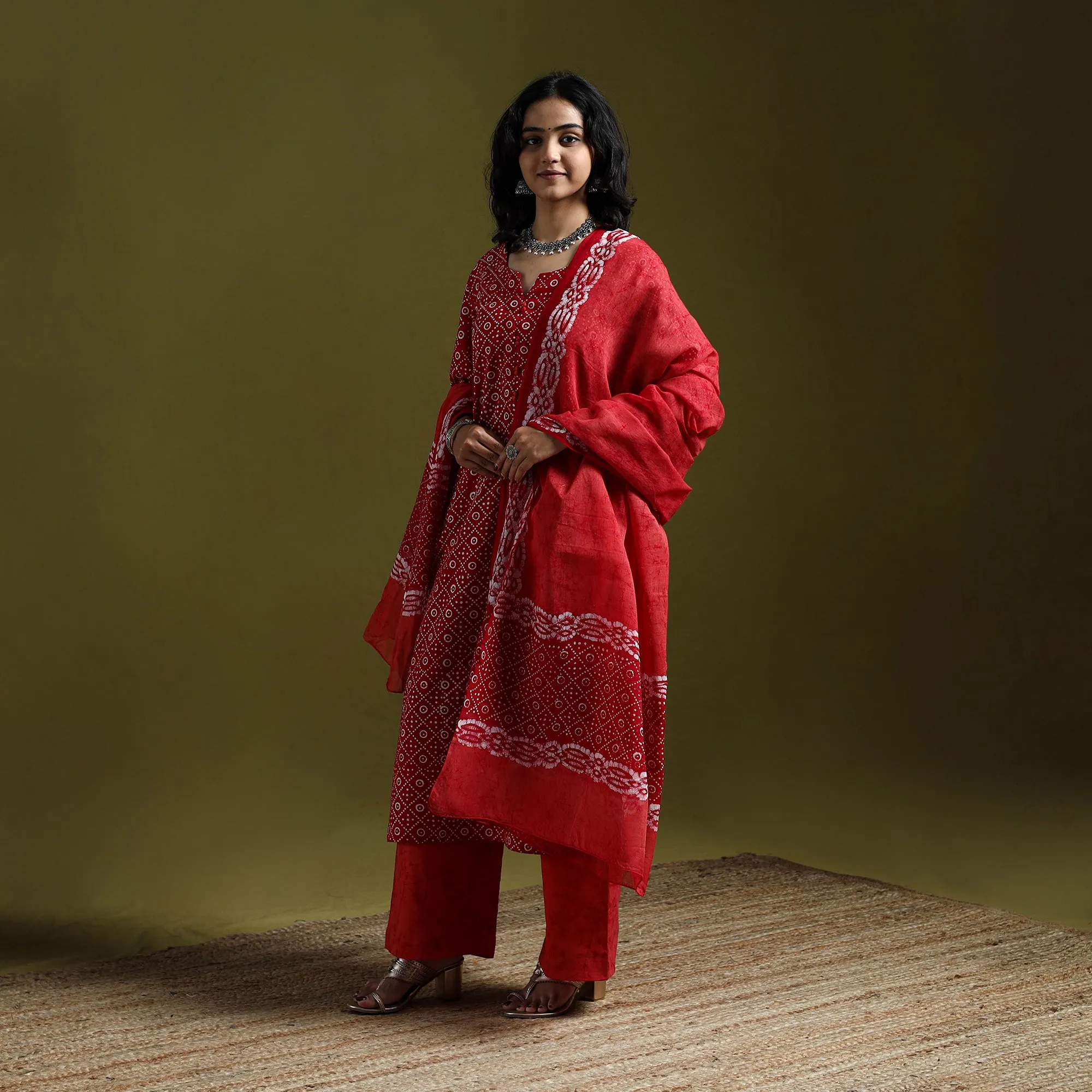 Red - Hand Block Batik Print Cotton Suit Set with Dupatta for women 06 sold by Itokri product image thumbnail 2