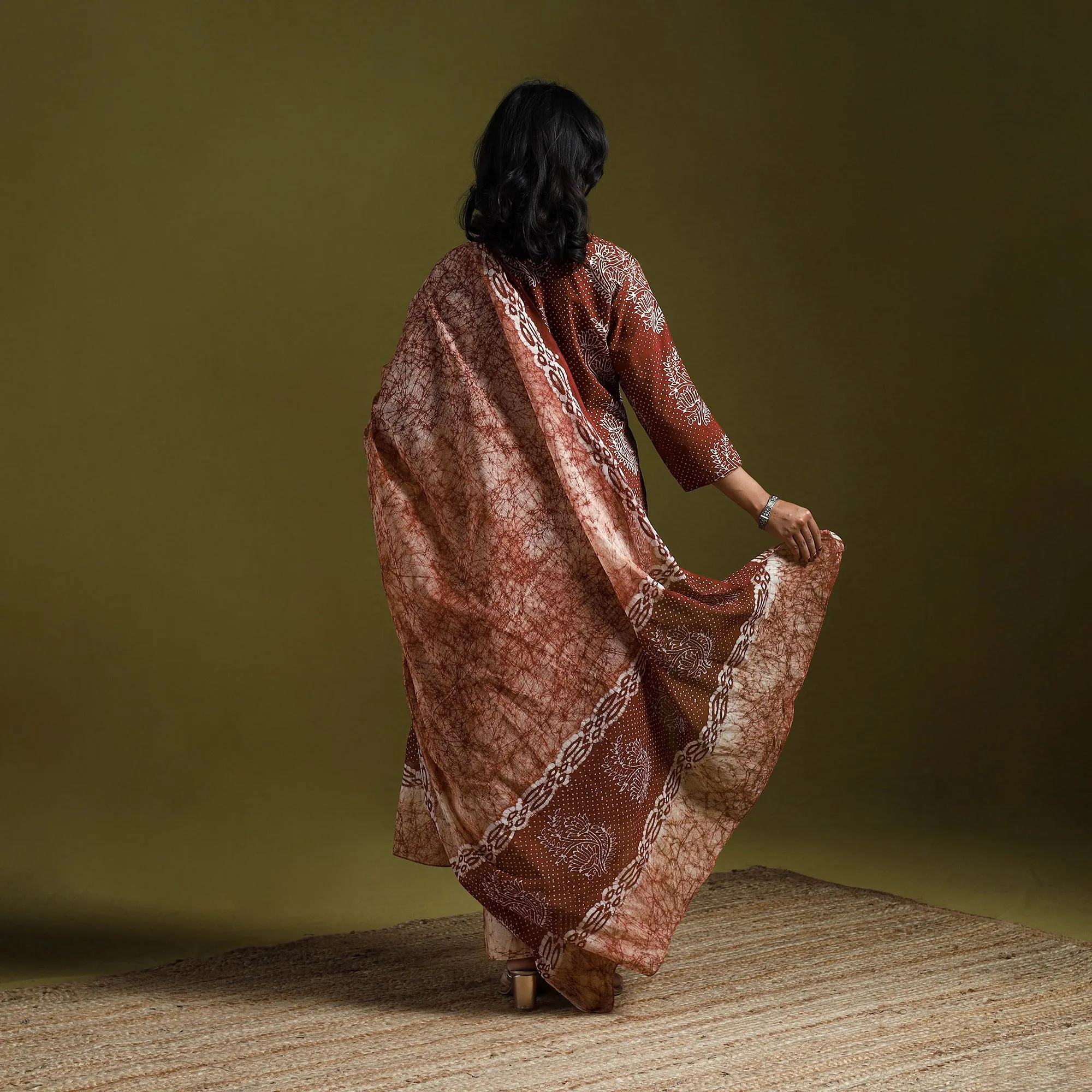 Brown - Hand Block Batik Print Cotton Suit Set with Dupatta for women 05 sold by Itokri product image thumbnail 5