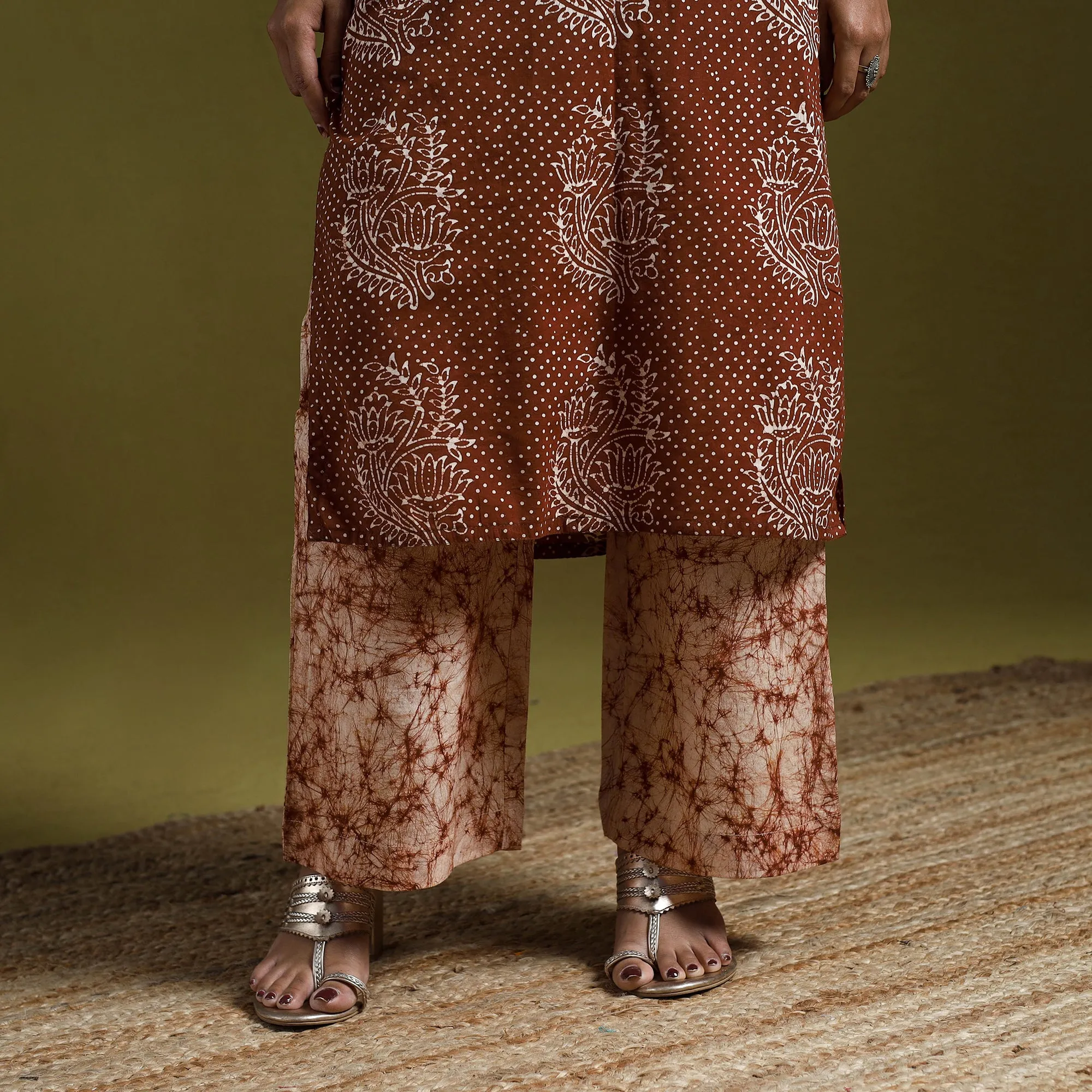 Brown - Hand Block Batik Print Cotton Suit Set with Dupatta for women 05 sold by Itokri product image thumbnail 4