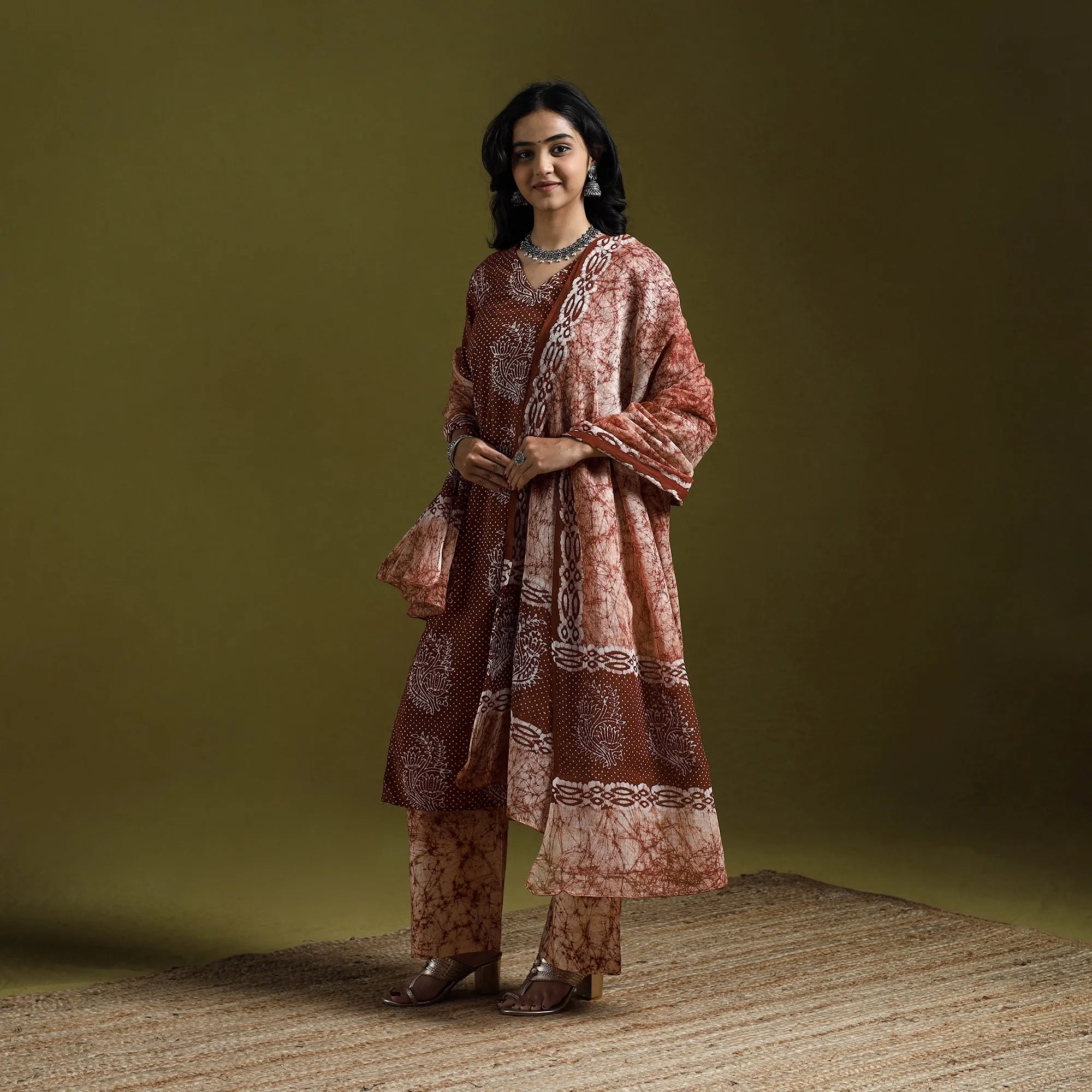 Brown - Hand Block Batik Print Cotton Suit Set with Dupatta for women 05 sold by Itokri product image thumbnail 2