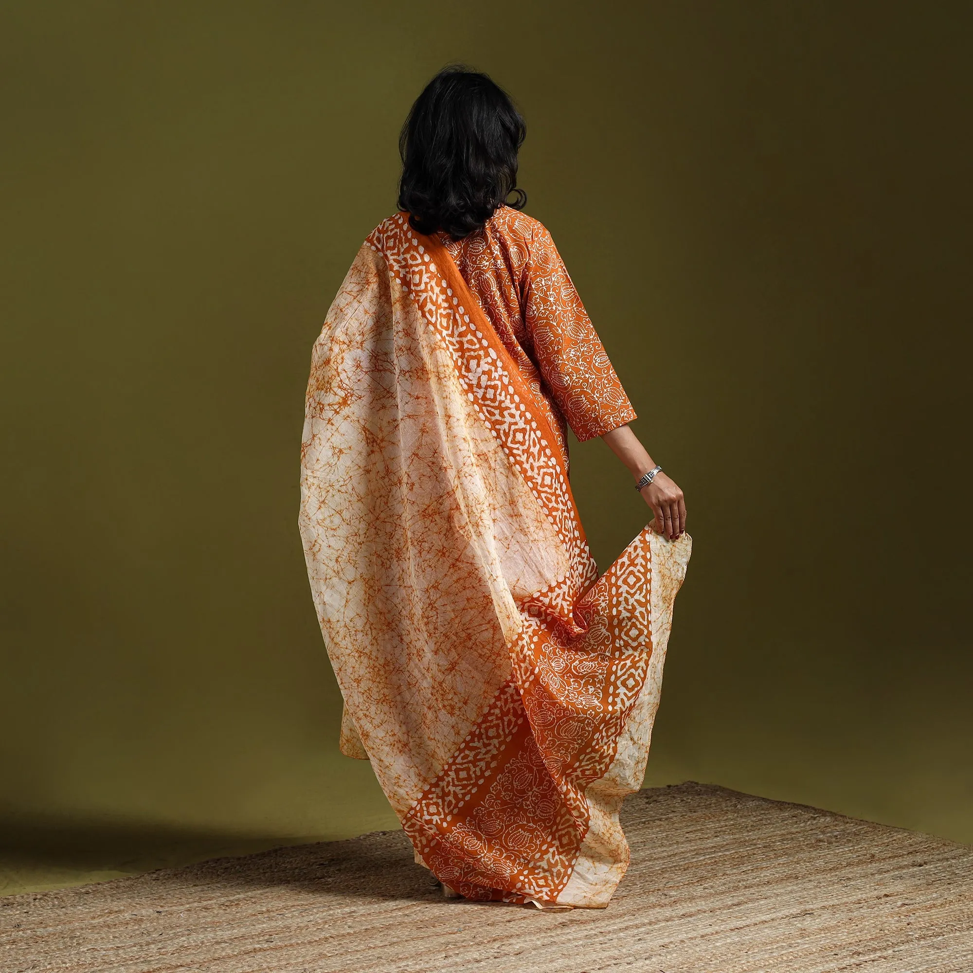 Orange - Hand Block Batik Print Cotton Suit Set with Dupatta for women 04 sold by Itokri product image thumbnail 5