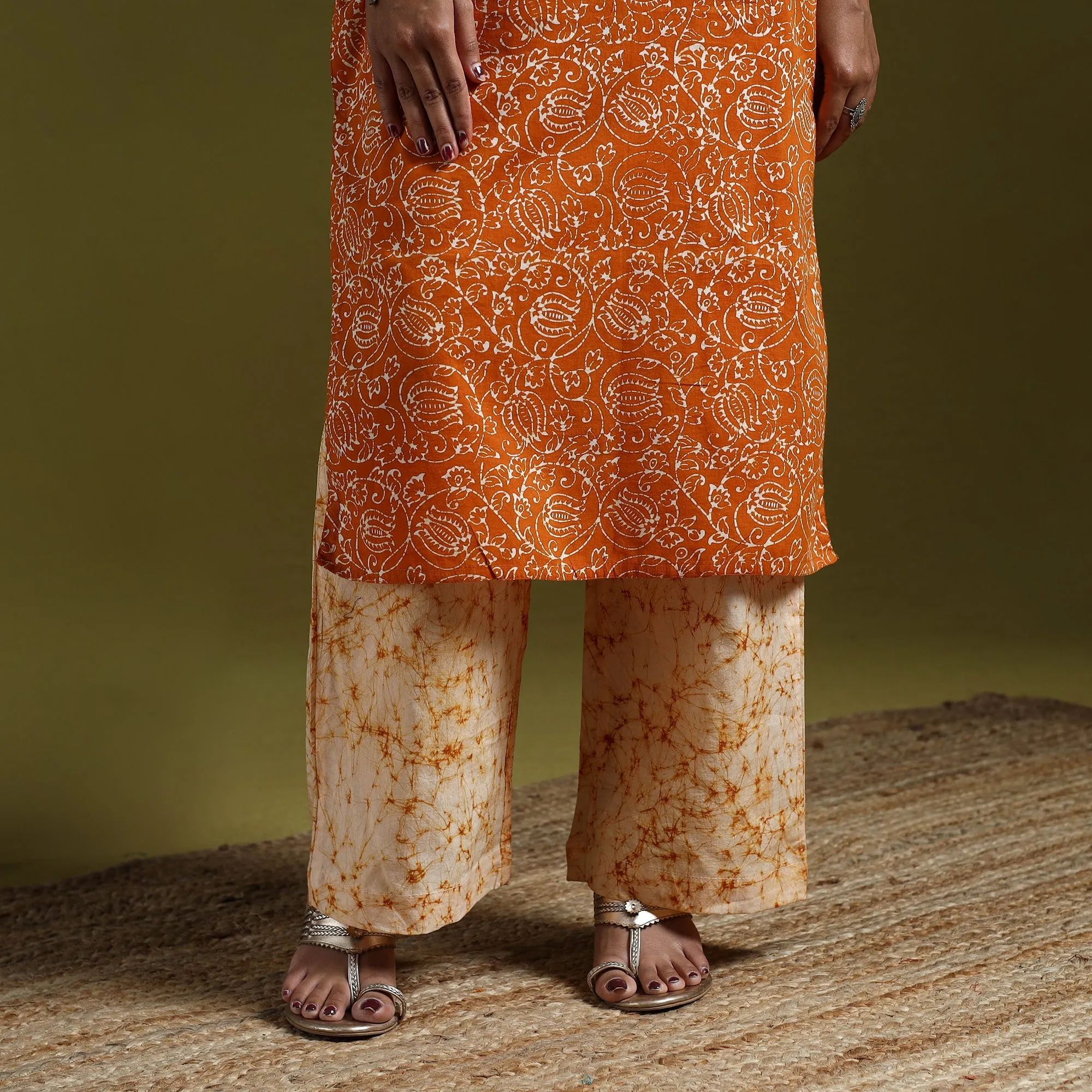 Orange - Hand Block Batik Print Cotton Suit Set with Dupatta for women 04 sold by Itokri product image thumbnail 4