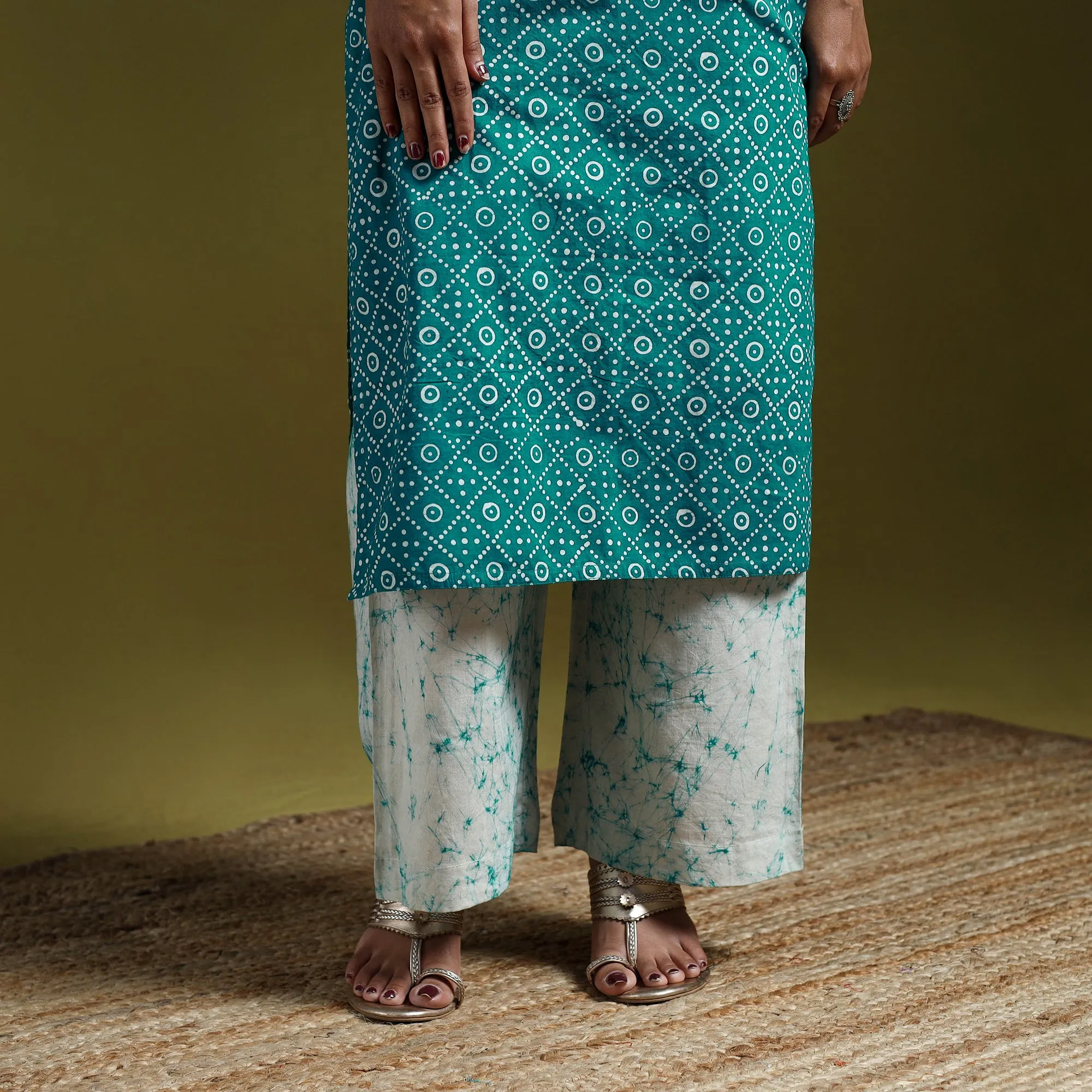 Green - Hand Block Batik Print Cotton Suit Set with Dupatta for women 03 sold by Itokri product image thumbnail 4