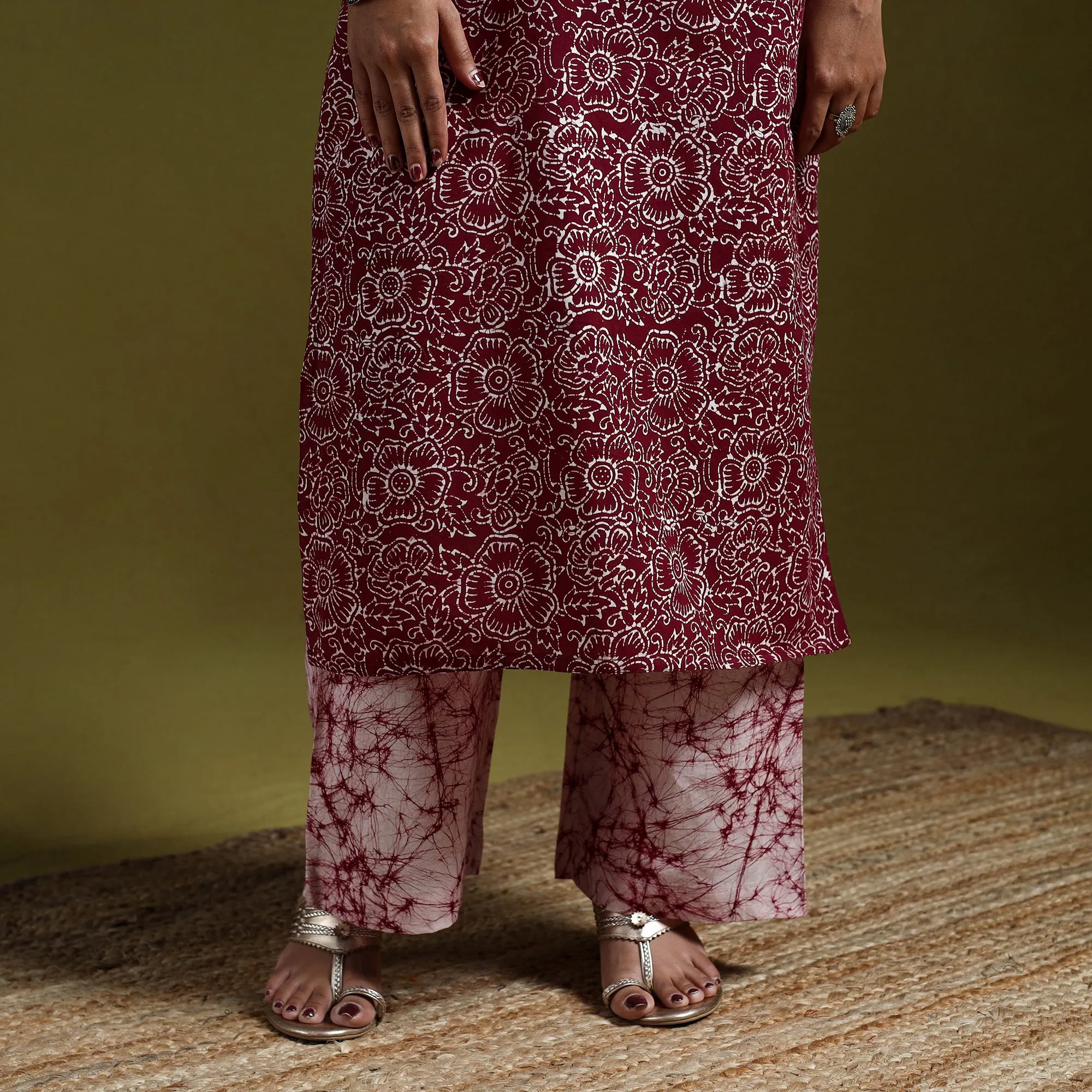 Maroon - Hand Block Batik Print Cotton Suit Set with Dupatta for women 02 sold by Itokri product image thumbnail 4