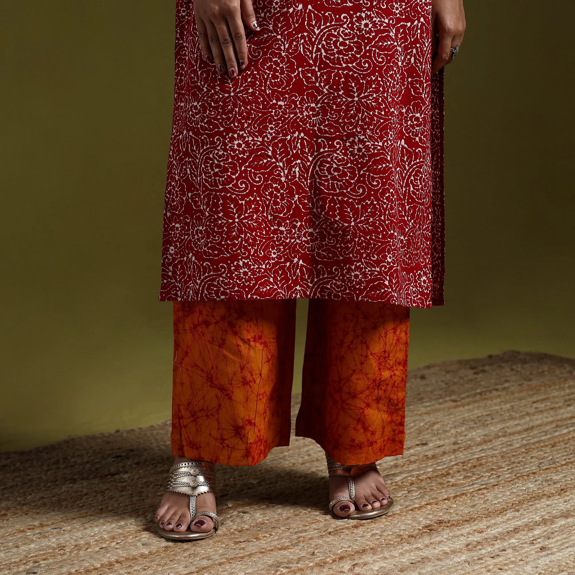 Red - Hand Block Batik Print Cotton Suit Set with Dupatta for women 01 sold by Itokri product image thumbnail 4