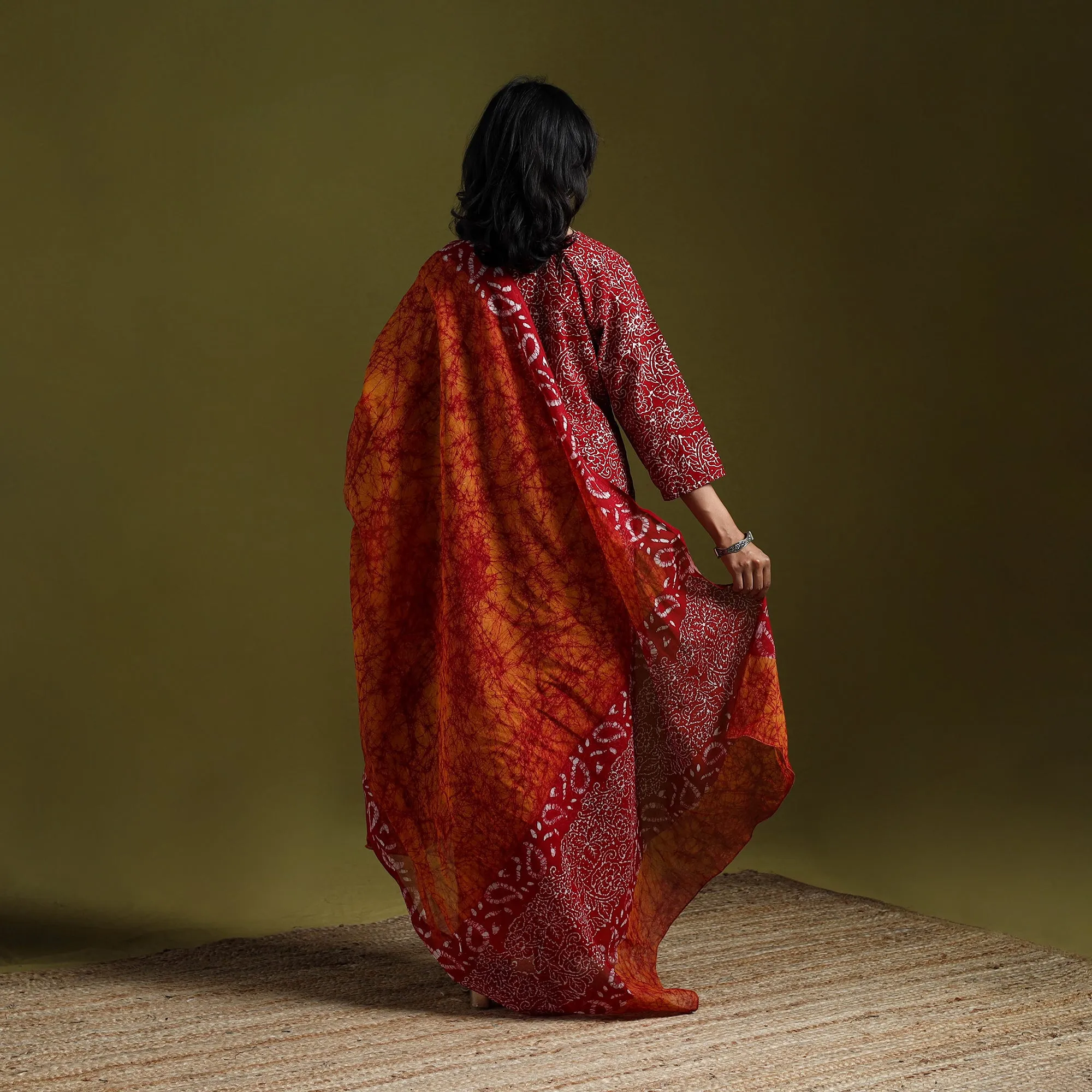 Red - Hand Block Batik Print Cotton Suit Set with Dupatta for women 01 sold by Itokri product image thumbnail 5