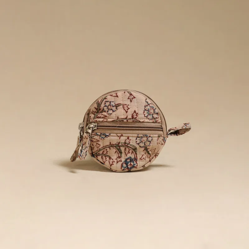 Beige - Handcrafted Quilted Kalamkari Block Printed Fabric Coin Pouch by Chhoti Si Asha 49 made by Itokri