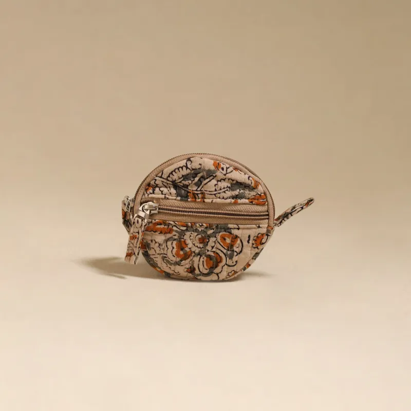 Beige - Handcrafted Quilted Kalamkari Block Printed Fabric Coin Pouch by Chhoti Si Asha 62 made by Itokri