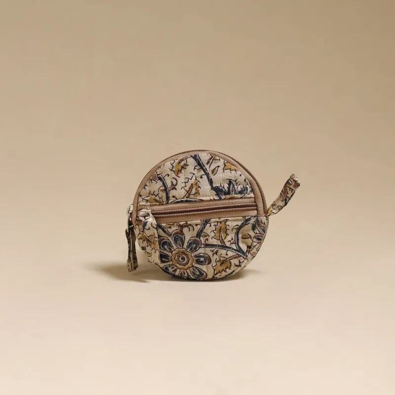 Beige - Handcrafted Quilted Kalamkari Block Printed Fabric Coin Pouch by Chhoti Si Asha 55 made by Itokri