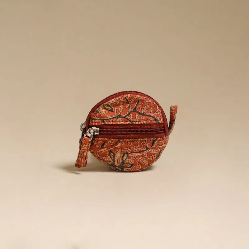 Orange - Handcrafted Quilted Kalamkari Block Printed Fabric Coin Pouch by Chhoti Si Asha 54 made by Itokri