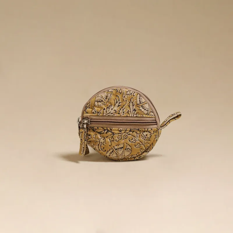 Yellow - Handcrafted Quilted Kalamkari Block Printed Fabric Coin Pouch by Chhoti Si Asha 53 made by Itokri