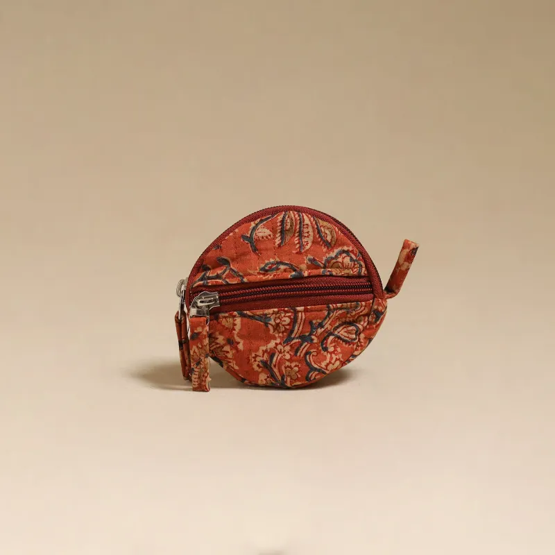 Orange - Handcrafted Quilted Kalamkari Block Printed Fabric Coin Pouch by Chhoti Si Asha 52 made by Itokri