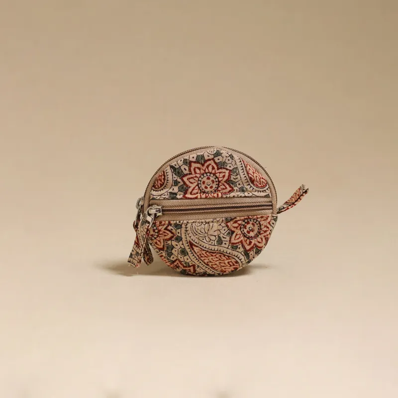 Beige - Handcrafted Quilted Kalamkari Block Printed Fabric Coin Pouch by Chhoti Si Asha 51 made by Itokri