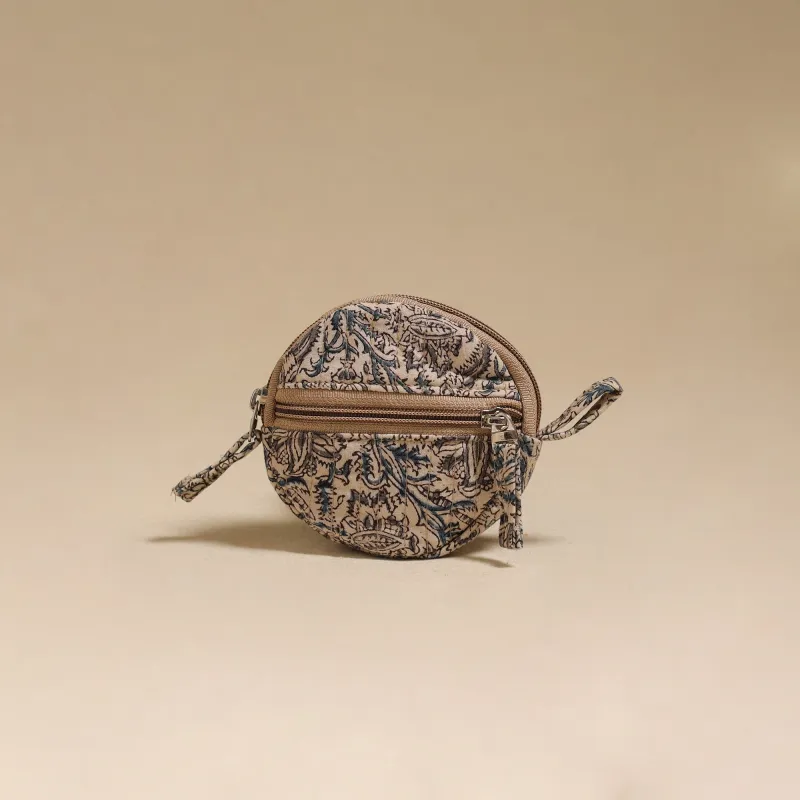 Beige - Handcrafted Quilted Kalamkari Block Printed Fabric Coin Pouch by Chhoti Si Asha 50 made by Itokri