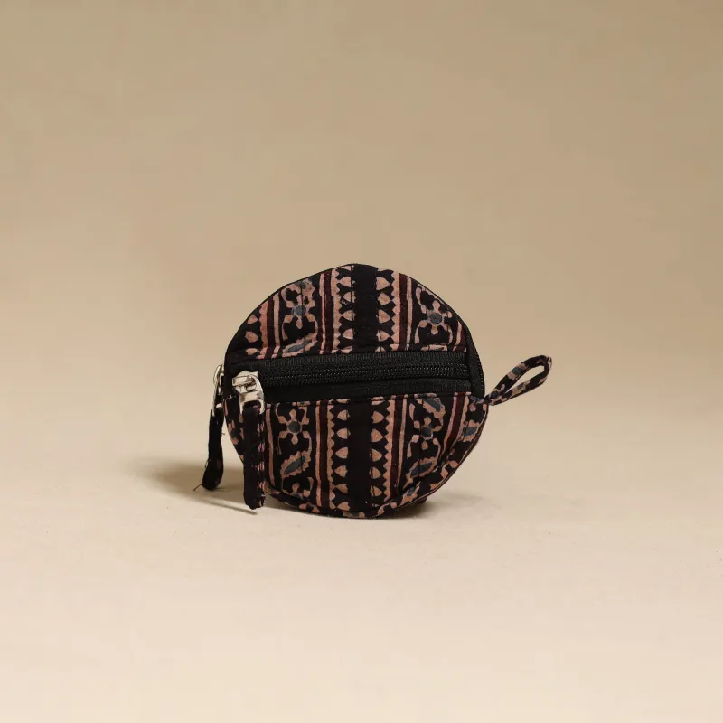 Black - Handcrafted Quilted Ajrakh Block Printed Fabric Coin Pouch by Chhoti Si Asha 98 made by Itokri