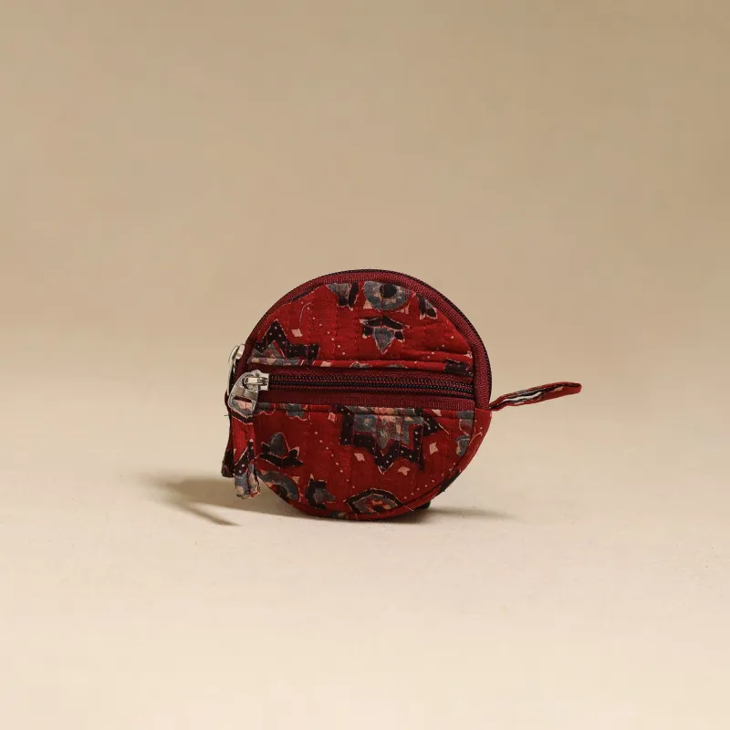 Red - Handcrafted Quilted Ajrakh Block Printed Fabric Coin Pouch by Chhoti Si Asha 97 made by Itokri