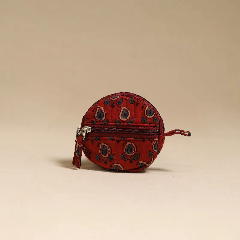 Red - Handcrafted Quilted Ajrakh Block Printed Fabric Coin Pouch by Chhoti Si Asha 96 made by Itokri