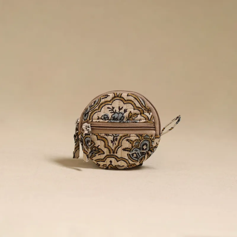 Beige - Handcrafted Quilted Ajrakh Block Printed Fabric Coin Pouch by Chhoti Si Asha 95 made by Itokri