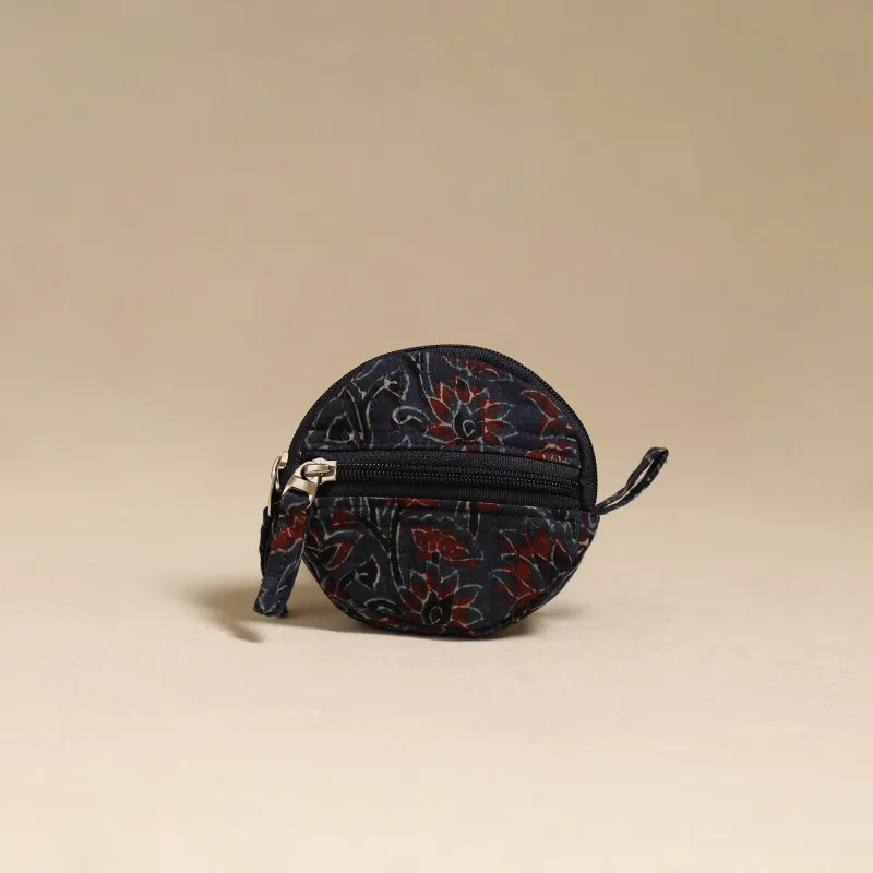 Blue - Handcrafted Quilted Ajrakh Block Printed Fabric Coin Pouch by Chhoti Si Asha 94 made by Itokri