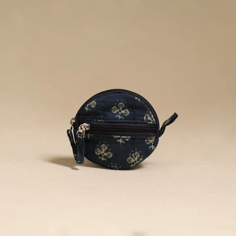Blue - Handcrafted Quilted Ajrakh Block Printed Fabric Coin Pouch by Chhoti Si Asha 91 made by Itokri