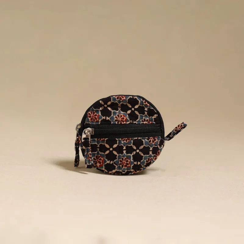 Black - Handcrafted Quilted Ajrakh Block Printed Fabric Coin Pouch by Chhoti Si Asha 90 made by Itokri