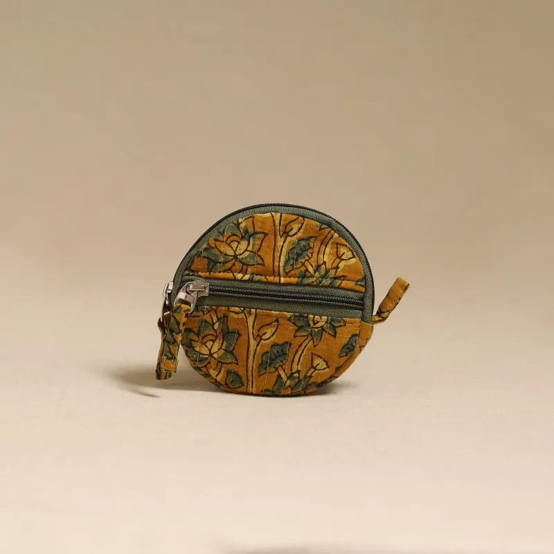 Yellow - Handcrafted Quilted Ajrakh Block Printed Fabric Coin Pouch by Chhoti Si Asha 89 made by Itokri