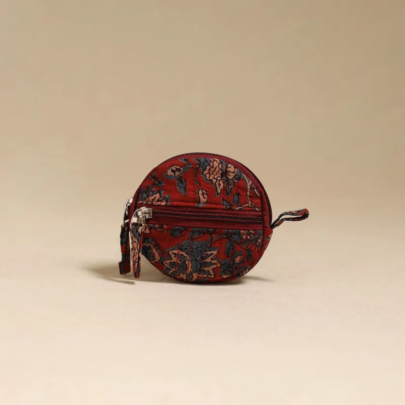 Red - Handcrafted Quilted Ajrakh Block Printed Fabric Coin Pouch by Chhoti Si Asha 85 made by Itokri