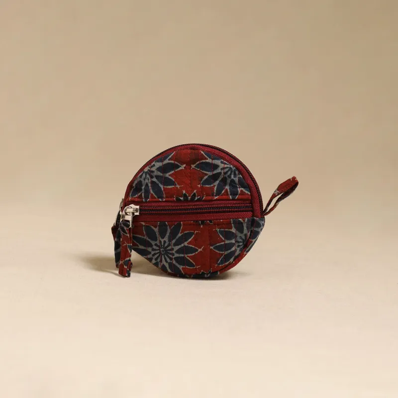Red - Handcrafted Quilted Ajrakh Block Printed Fabric Coin Pouch by Chhoti Si Asha 84 made by Itokri