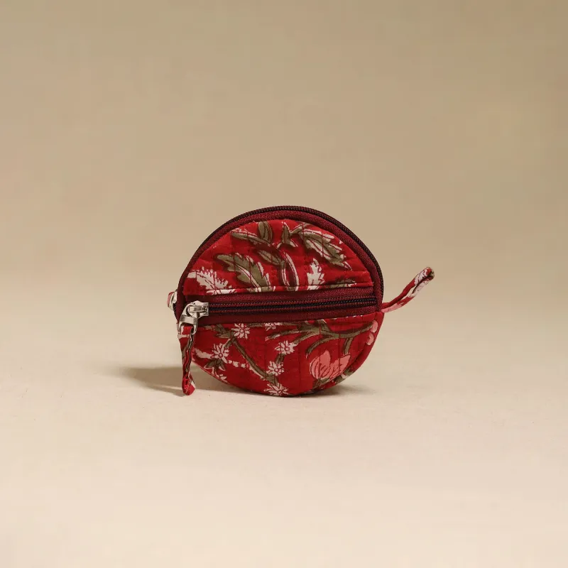 Red - Handcrafted Quilted Sanganeri Block Printed Fabric Coin Pouch by Chhoti Si Asha 81 made by Itokri