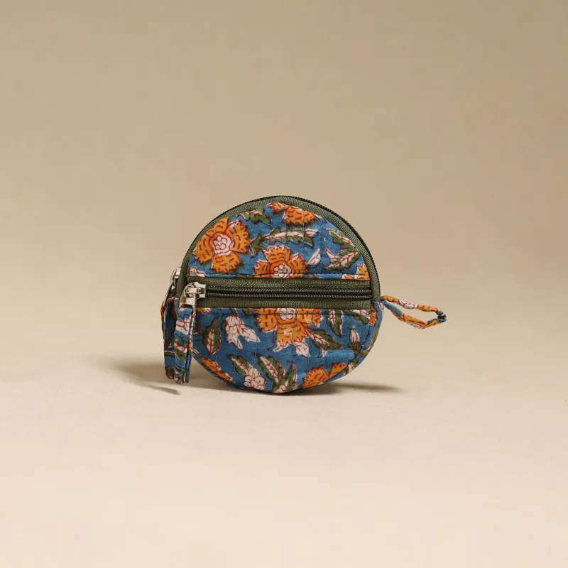 Blue - Handcrafted Quilted Sanganeri Block Printed Fabric Coin Pouch by Chhoti Si Asha 80 made by Itokri