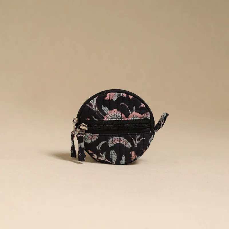 Black - Handcrafted Quilted Sanganeri Block Printed Fabric Coin Pouch by Chhoti Si Asha 79 made by Itokri