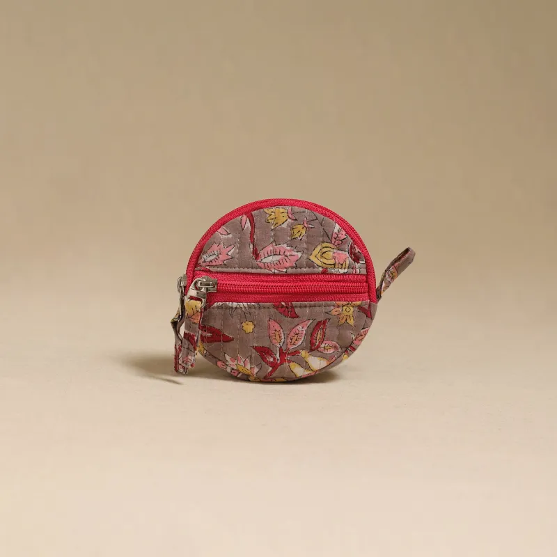 Brown - Handcrafted Quilted Sanganeri Block Printed Fabric Coin Pouch by Chhoti Si Asha 77 made by Itokri