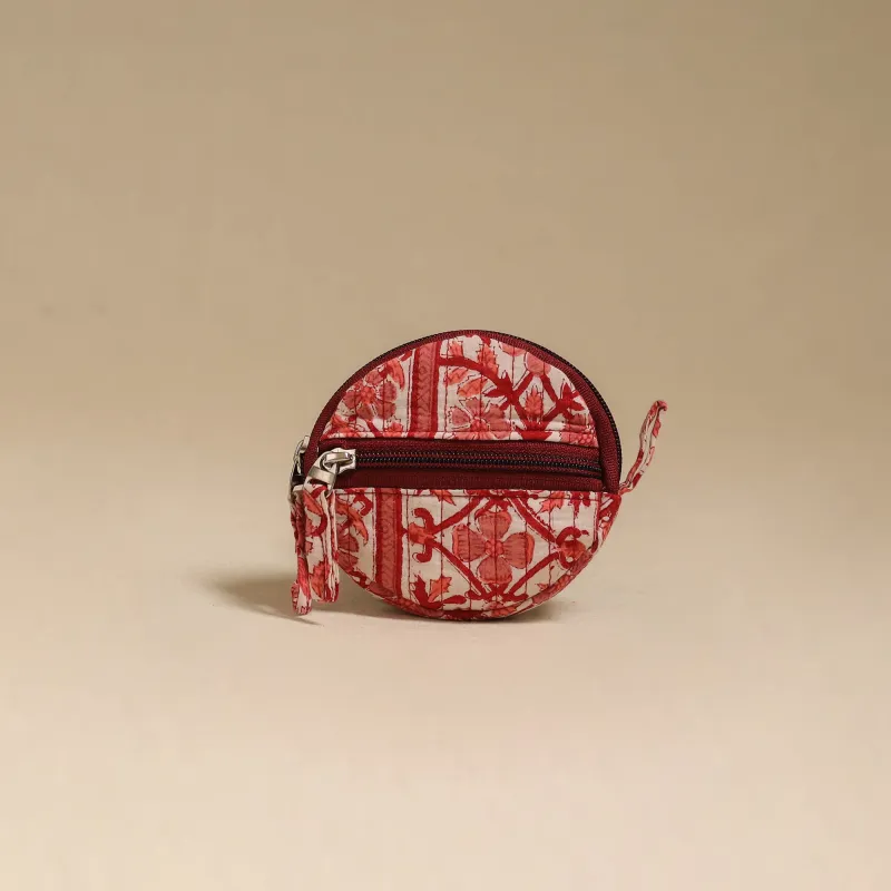 Red - Handcrafted Quilted Sanganeri Block Printed Fabric Coin Pouch by Chhoti Si Asha 75 made by Itokri