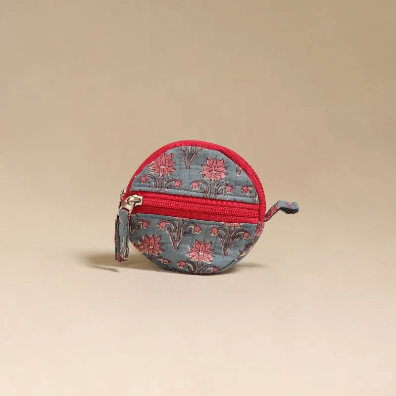 Blue - Handcrafted Quilted Sanganeri Block Printed Fabric Coin Pouch by Chhoti Si Asha 73 made by Itokri