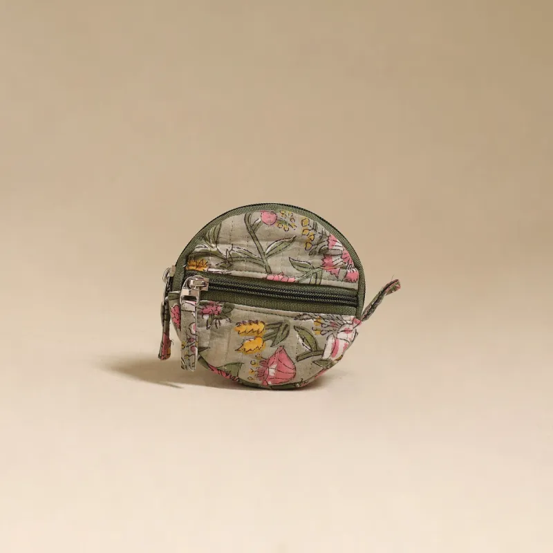 Green - Handcrafted Quilted Sanganeri Block Printed Fabric Coin Pouch by Chhoti Si Asha 72 made by Itokri