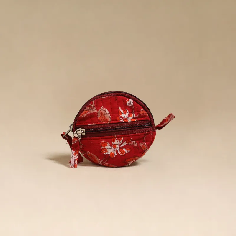Red - Handcrafted Quilted Sanganeri Block Printed Fabric Coin Pouch by Chhoti Si Asha 71 made by Itokri