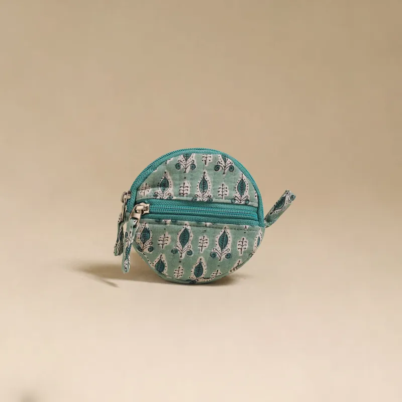 Green - Handcrafted Quilted Sanganeri Block Printed Fabric Coin Pouch by Chhoti Si Asha 70 made by Itokri